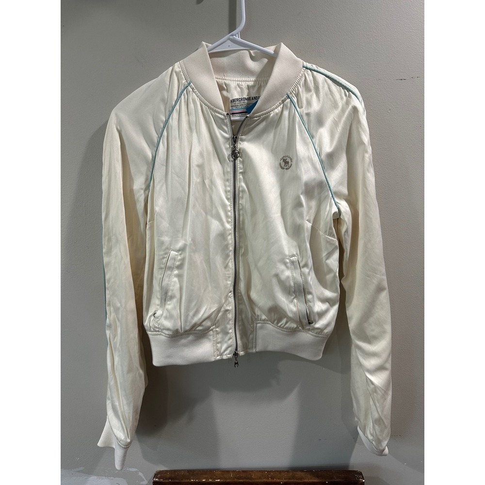 Vintage Abercrombie and Fitch Cream Satin Bomber Jacket Rare Grail Size M